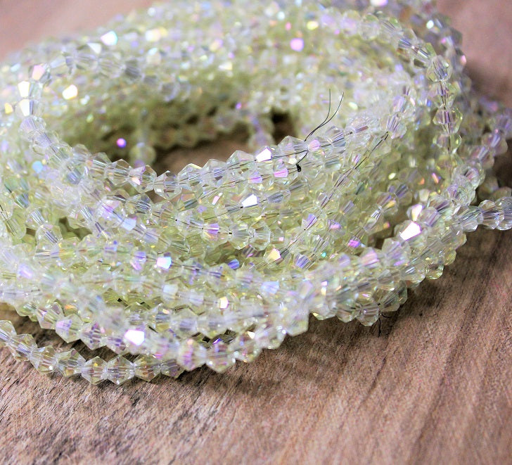 4mm Glass Bicones ~ approx. 96 Beads - String ~ Crystal Lemon AB