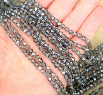 4mm Round Faceted Glass Beads ~ Electroplated Gray ~ approx. 98 beads-string
