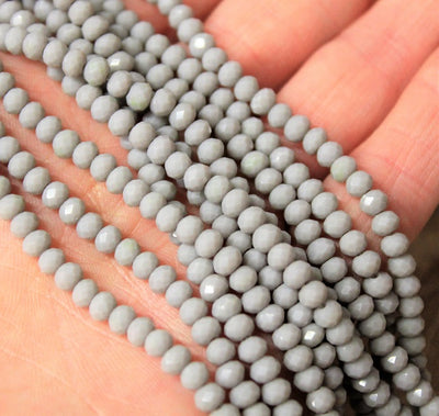 1 Strand of 4x3mm Faceted Glass Rondelle Beads ~ Opaque Grey ~ approx. 115 beads