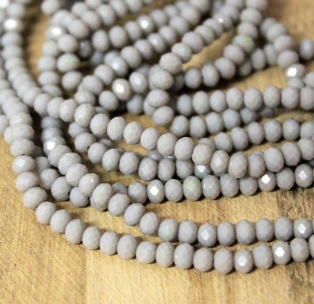 The Bead Store 4x3mm Faceted Glass Rondelle Beads Opaque Grey 