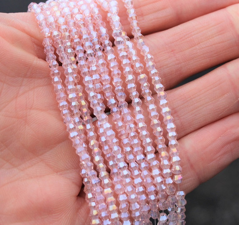 1 Strand of 2mm Glass Bicones ~  Pink AB ~ approx. 200 beads