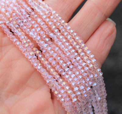 1 Strand of 2mm Glass Bicones ~  Pink AB ~ approx. 200 beads