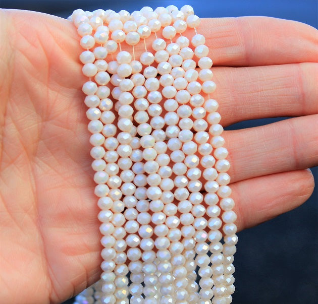 1 Strand of 4x3mm Faceted Glass Rondelle Beads ~ Opaque Lustred Pastel Light Peach AB ~ approx. 130 beads