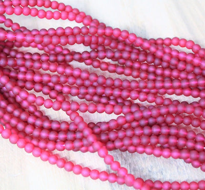 1 Strand of Frosted 4mm Round Glass Beads ~ Raspberry ~ approx. 200 beads