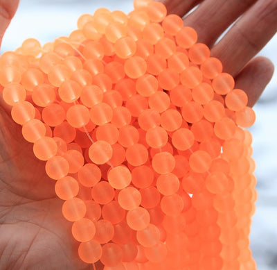 1 Strand x Frosted Round Glass Beads - 8mm - Orange - approx. 99 beads/strand