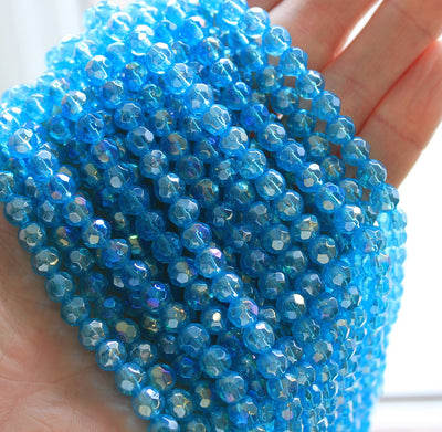 1 Strand of 6mm Round Faceted Glass Beads ~ Sky Blue AB ~ approx. 50 beads