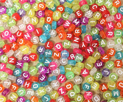 7x3.5mm Alphabet / Letter Acrylic Beads ~ Mixed Transparent Colours ~ 100 beads
