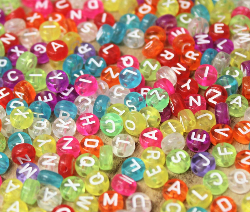 7x3.5mm Alphabet / Letter Acrylic Beads ~ Mixed Transparent Colours ~ 100 beads