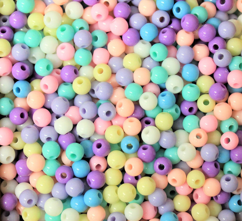 6mm Round Acrylic Beads ~ Mixed Pastel Colours ~ 100 Beads