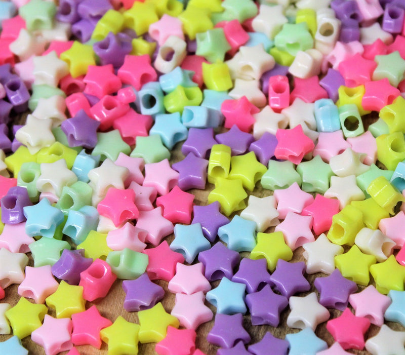 10mm Star Shaped Acrylic Beads ~ Mixed Colours ~ 100 Beads