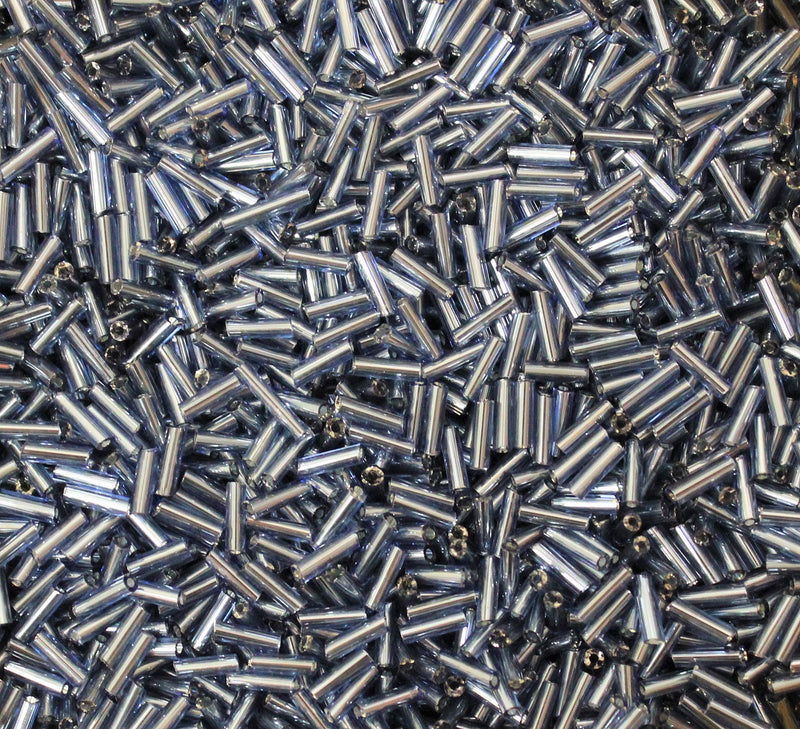 6mm Bugle Beads ~ Silver Lined Greyish Blue ~ 20g