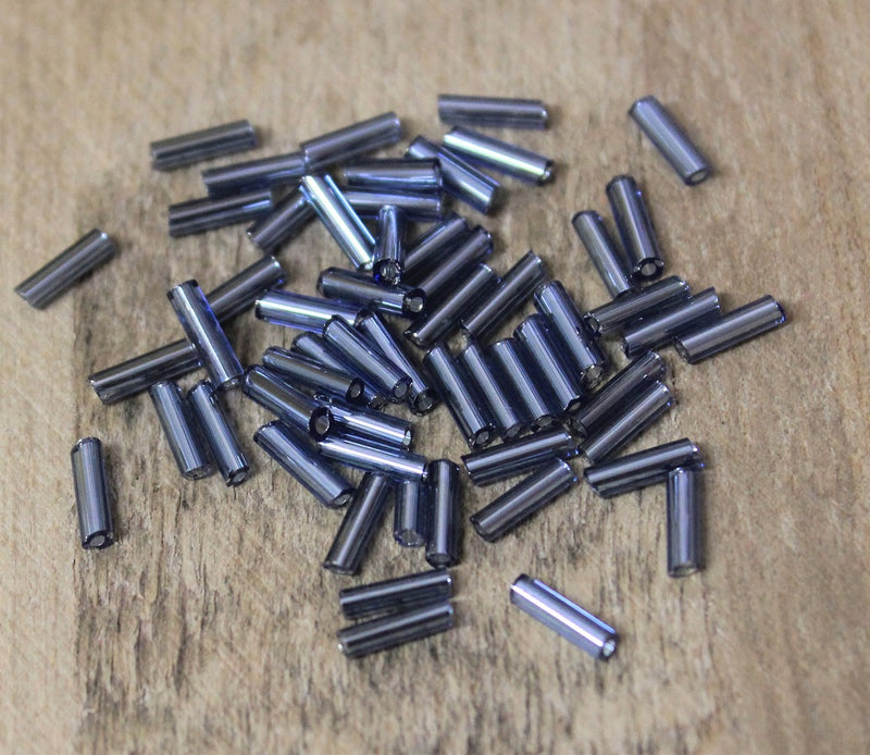 6mm Bugle Beads ~ Silver Lined Greyish Blue ~ 20g