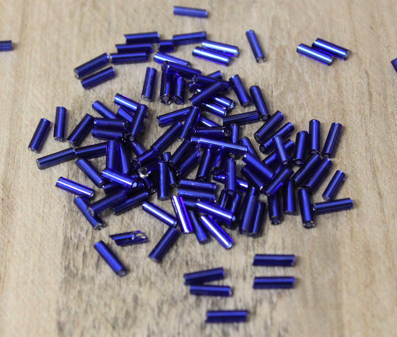 6mm Bugle Beads ~ Silver Lined Blue ~ 20g