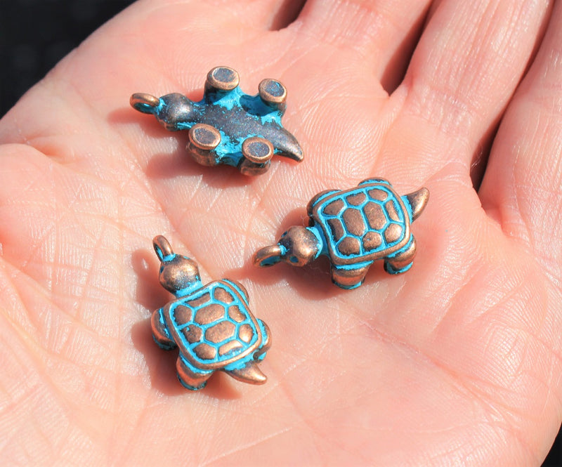 23x13mm Antique Copper and Blue Patina Turtle Charm