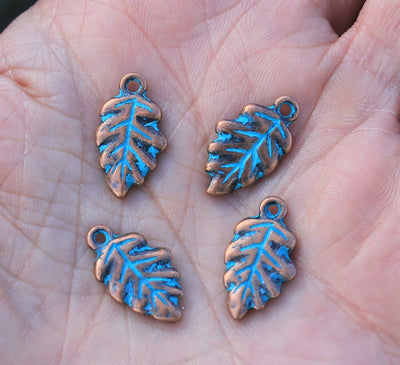 19x11mm Antique Copper and Blue Patina Leaf Charm
