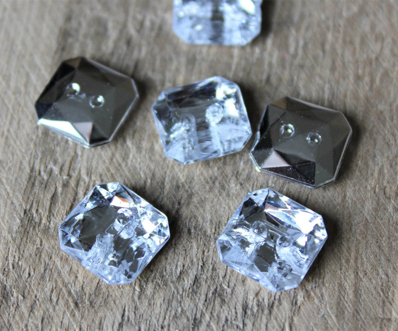 11x11mm Square Faceted Acrylic Buttons ~ Crystal Clear with Silver Back ~ Pack of 20