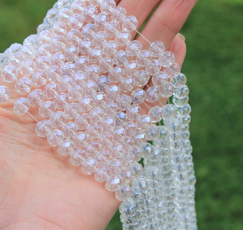 1 Strand of 8x6mm Electroplated Faceted Glass Rondelle Beads ~ Lustred Crystal ~ approx. 70 beads