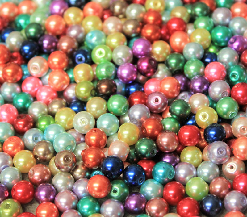 6mm Round Glass Pearls ~ Mixed Colours ~ Pack of 70