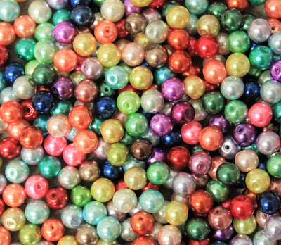 6mm Round Glass Pearls ~ Mixed Colours ~ Pack of 70