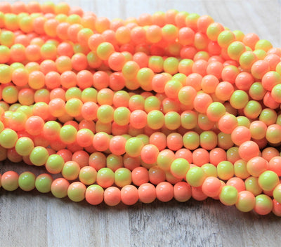 8mm Round Two-Colour Glass Beads ~ Lemon and Orange ~ approx. 100 beads