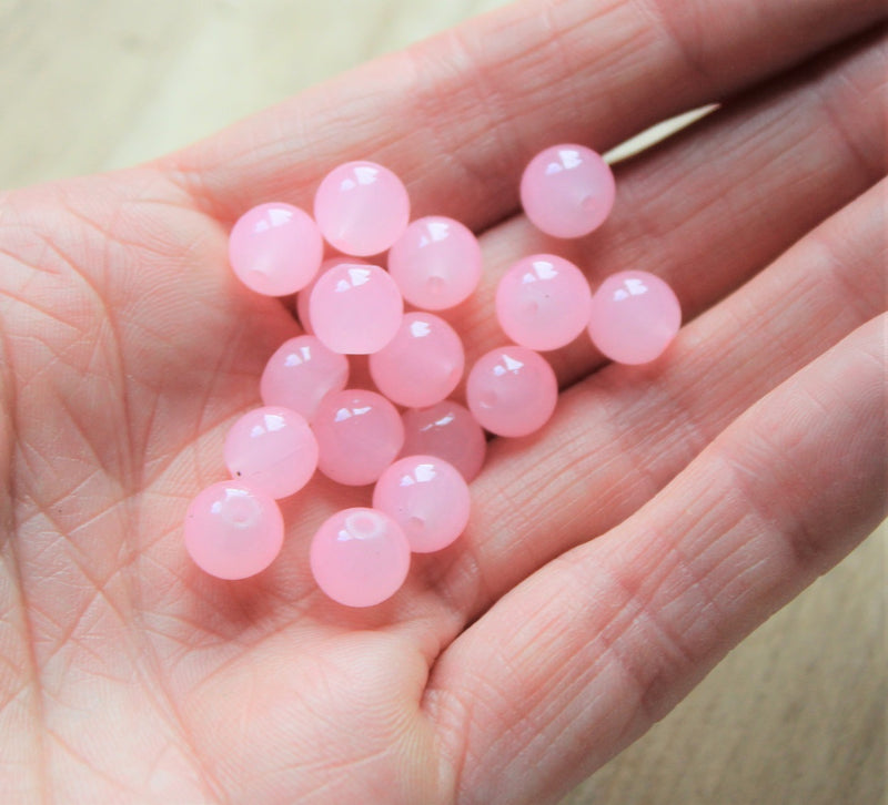 8mm Round Jade Style Glass Beads ~ Light Pink ~ 20 beads