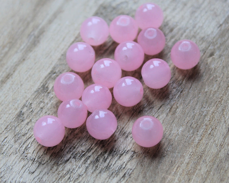 8mm Round Jade Style Glass Beads ~ Light Pink ~ 20 beads