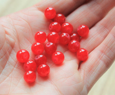 8mm Round Jade Style Glass Beads ~ Red ~ 20 beads