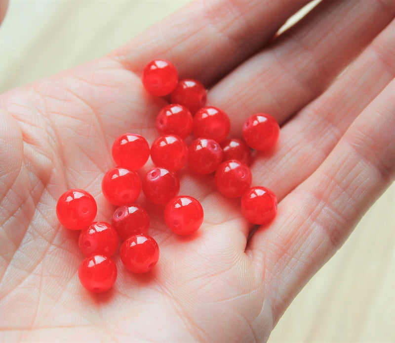 8mm Round Jade Style Glass Beads ~ Red ~ 20 beads