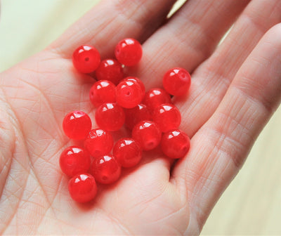 8mm Round Jade Style Glass Beads ~ Red ~ 20 beads