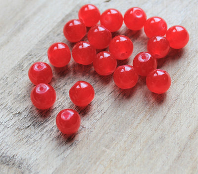 8mm Round Jade Style Glass Beads ~ Red ~ 20 beads