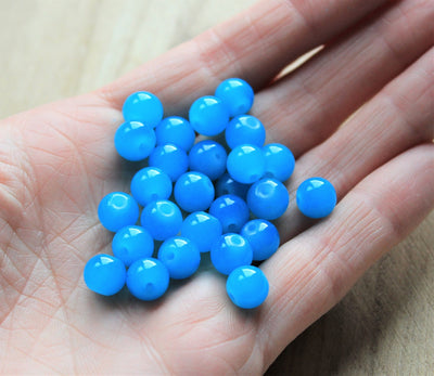 8mm Round Jade Style Glass Beads ~ Blue ~ 20 beads