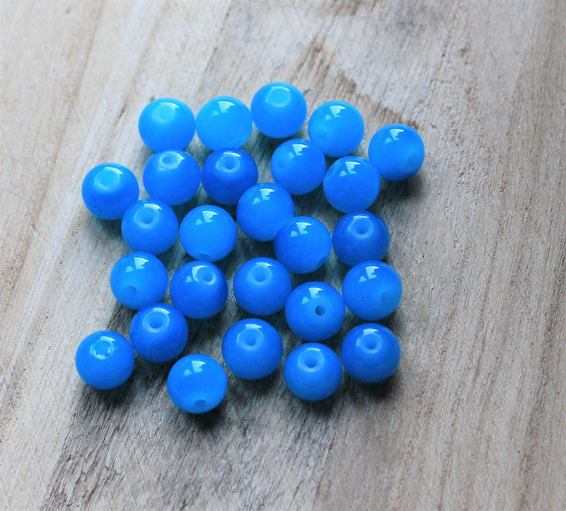 8mm Round Jade Style Glass Beads ~ Blue ~ 20 beads