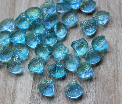 10mm Top Drilled Shell Shaped Glass Beads ~ Teal ~ Pack of 5