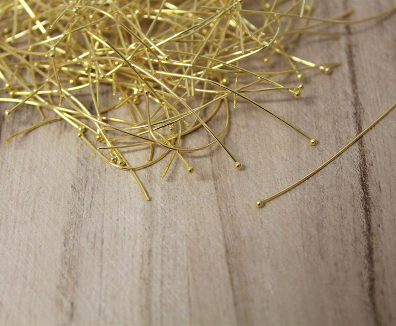 20g x Gold Plated Ball Headpins (Soft, Bent) ~ 50mm ~ Over 150 pcs