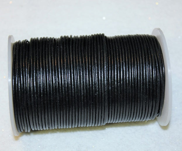 2mm Round Indian Leather Cord ~ Black ~ 1 Metre