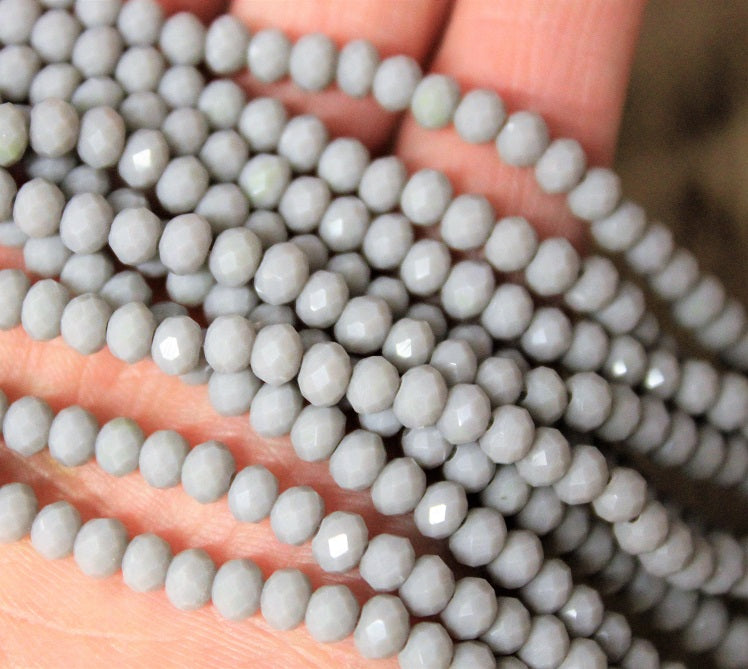 The Bead Store 4x3mm Faceted Glass Rondelle Beads Opaque Grey 