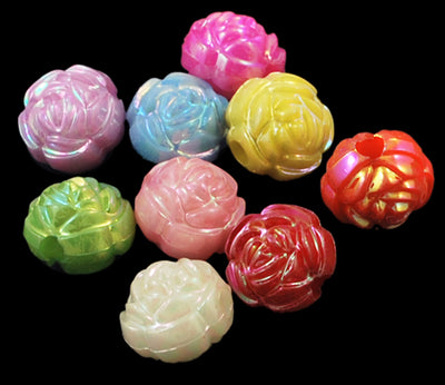 20 x Acrylic Rose Flower Beads ~ 12x10mm ~ Mixed Colours