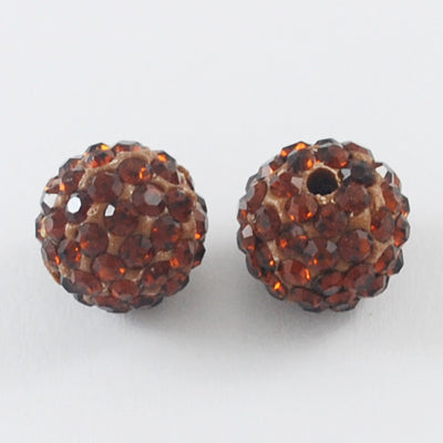 2 x Polymer Clay Rhinestone Beads ~ 10mm Round ~ Smoked Topaz