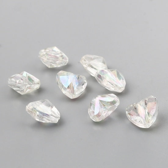 The Bead Store 12x11mm Faceted Acrylic Heart Beads Crystal AB Pack of 10
