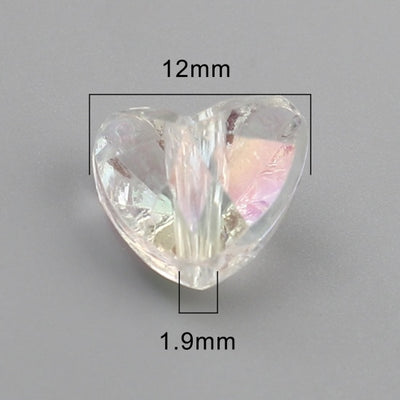 The Bead Store 12x11mm Faceted Acrylic Heart Beads Crystal AB Pack of 10