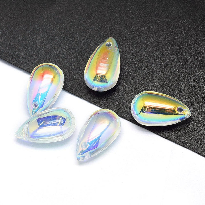 The Bead Store 14x8mm Top Drilled Drop Shaped Glass Beads Crystal AB Pack of 5