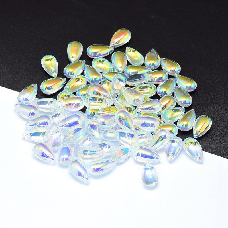 The Bead Store 14x8mm Top Drilled Drop Shaped Glass Beads Crystal AB Pack of 5