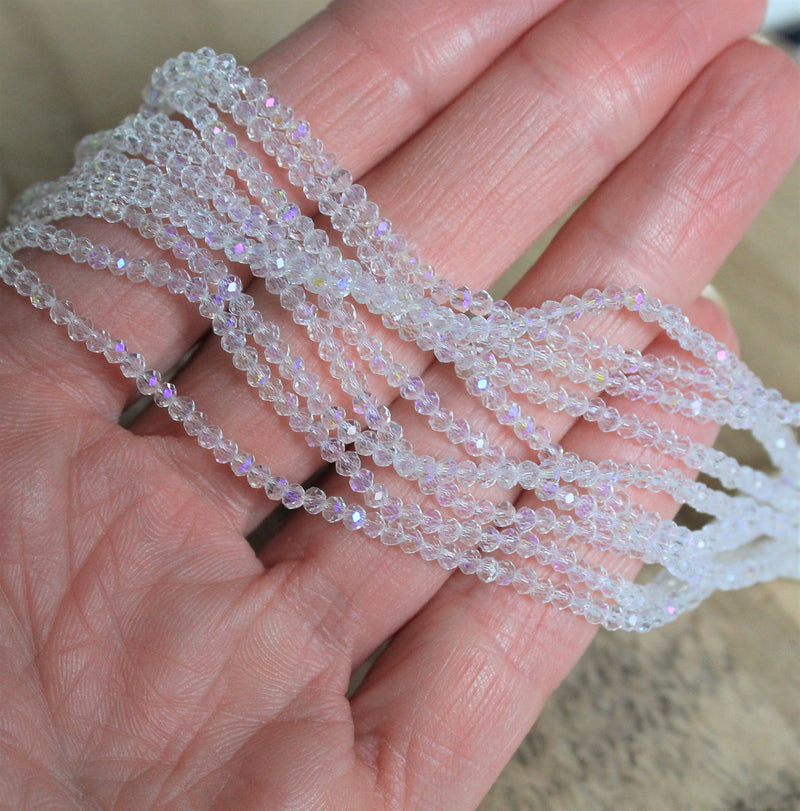 The Bead Store 2.5x2mm Faceted Glass Rondelle Beads Crystal AB 150 beads/strand