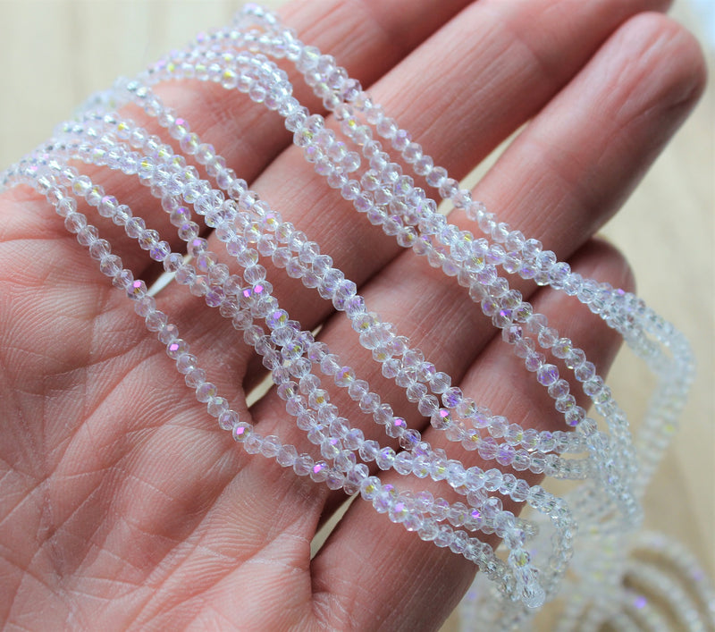 The Bead Store 2.5x2mm Faceted Glass Rondelle Beads Crystal AB 150 beads/strand