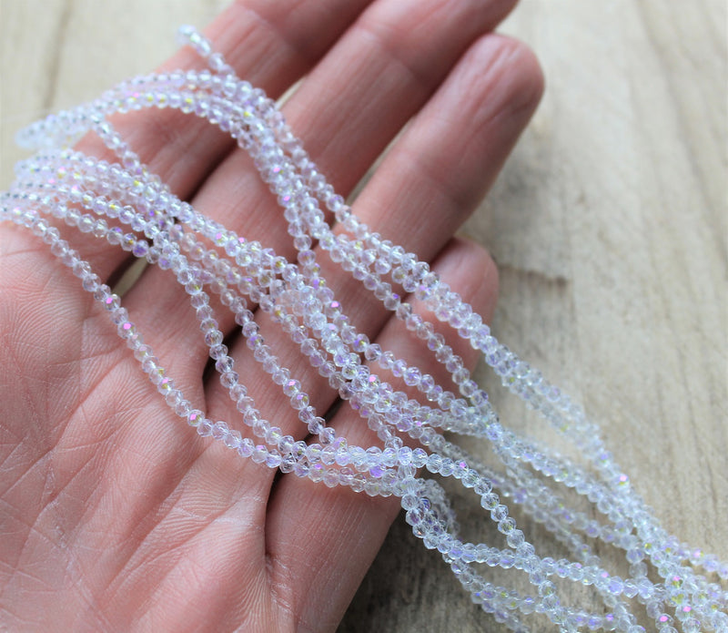 The Bead Store 2.5x2mm Faceted Glass Rondelle Beads Crystal AB 150 beads/strand