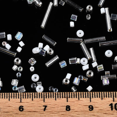 The Bead Store 20g of Assorted FGB Seed Beads White and Crystal Mix