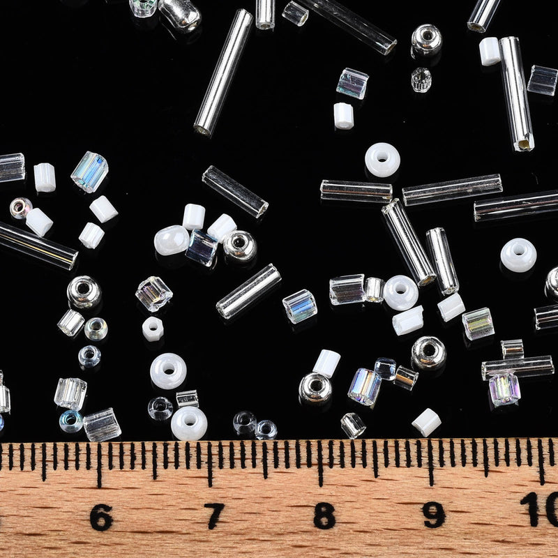 The Bead Store 20g of Assorted FGB Seed Beads White and Crystal Mix