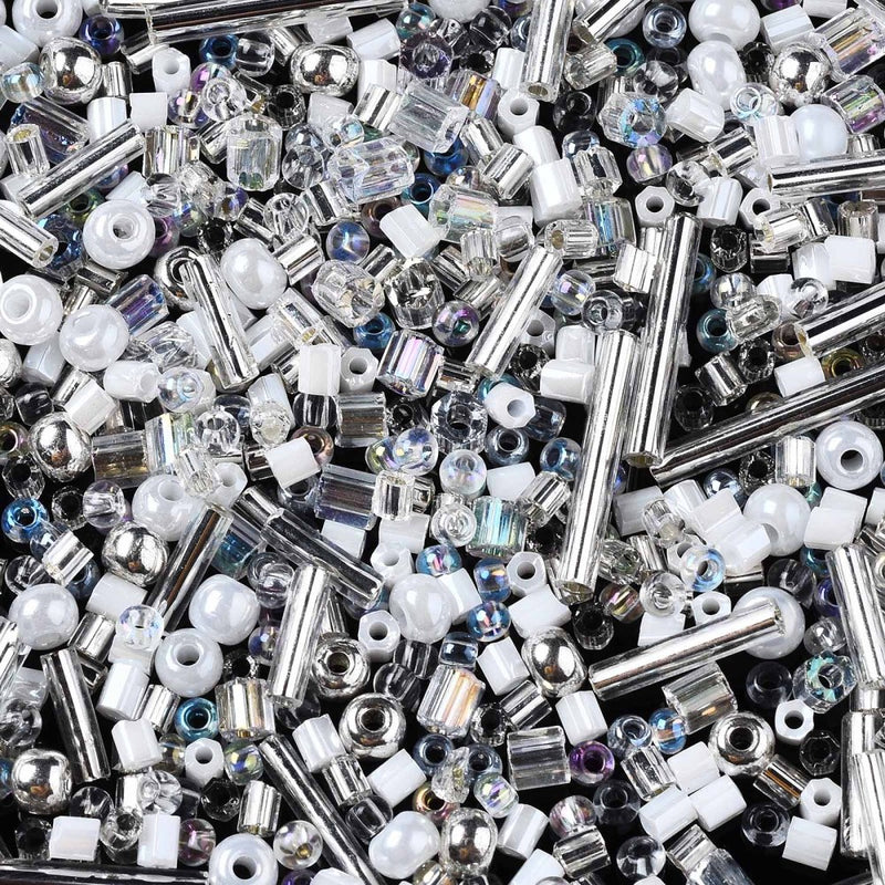 The Bead Store 20g of Assorted FGB Seed Beads White and Crystal Mix