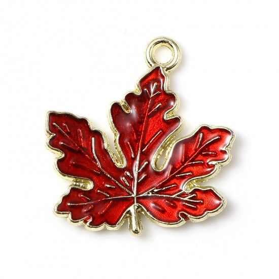 The Bead Store 21x20mm Red Enamel Gold Plated Maple Leaf Pendant