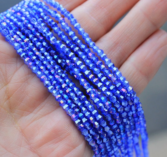 The Bead Store 2mm Glass Bicones ~  Dark Blue AB ~ approx. 150 beads